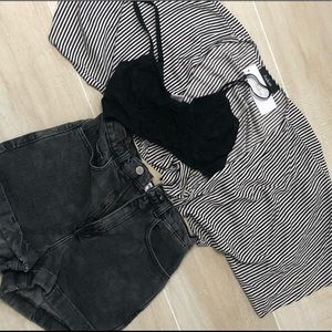 NWT - AAKAA - striped tie front crop top